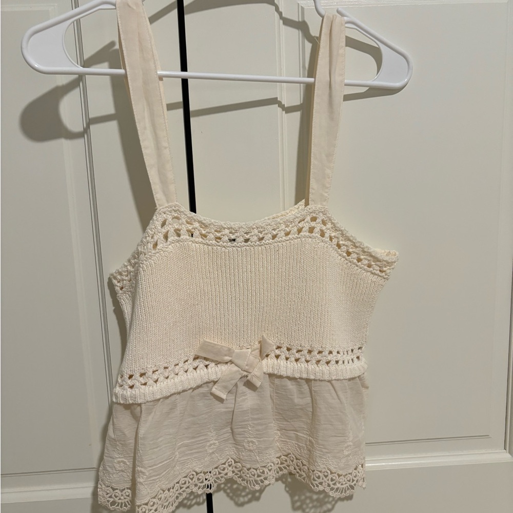 Zara Ivory Knit Top with Crochet Detail